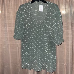 Green & White Spotted Blouse